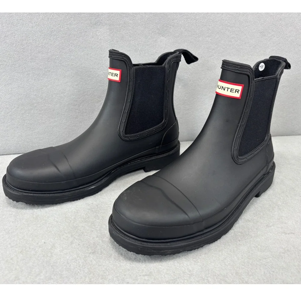 Hunter Commando Chelsea Boots‎ Black Women's Size 7 M Pull On waterproof - Picture 2 of 8